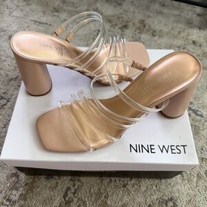 Nine West Rosegold Block Heel Sandals with Clear Straps